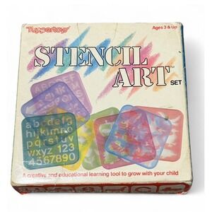 Vintage 1987 Tuppertoys Stencil Art Set Complete 8 Stencils Letters Shapes Anima